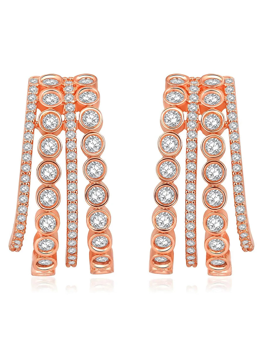 Glamorous Radiant CZ Half Hoop Earrings. A pair of rose gold-colored half hoop earrings with cubic zirconia embellishments. Ideal for casuals & party looks.