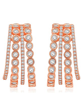 Glamorous Radiant CZ Half Hoop Earrings. A pair of rose gold-colored half hoop earrings with cubic zirconia embellishments. Ideal for casuals & party looks.