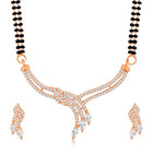 Brilliant Dazzling CZ Mangalsutra Set. Rose gold CZ mangalsutra set with black beads and matching earrings