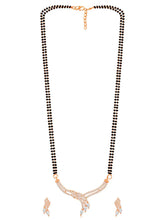 Brilliant Dazzling CZ Mangalsutra Set. Rose gold CZ mangalsutra set with black beads and matching earrings