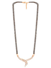 Brilliant Dazzling CZ Mangalsutra Set. Rose gold CZ mangalsutra set with black beads and matching earrings