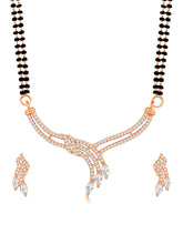 Brilliant Dazzling CZ Mangalsutra Set. Rose gold CZ mangalsutra set with black beads and matching earrings