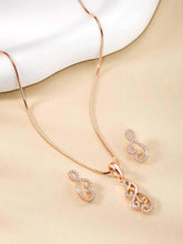 Chic Floral CZ Pendant Necklace Set. Rose gold-plating floral pendant necklace with pair of earrings & CZ stones by Peora.