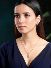 Chic Floral CZ Pendant Necklace Set. Rose gold-plating floral pendant necklace with pair of earrings & CZ stones by Peora.
