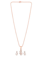 Chic Floral CZ Pendant Necklace Set. Rose gold-plating floral pendant necklace with pair of earrings & CZ stones by Peora.