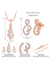 Chic Floral CZ Pendant Necklace Set. Rose gold-plating floral pendant necklace with pair of earrings & CZ stones by Peora.