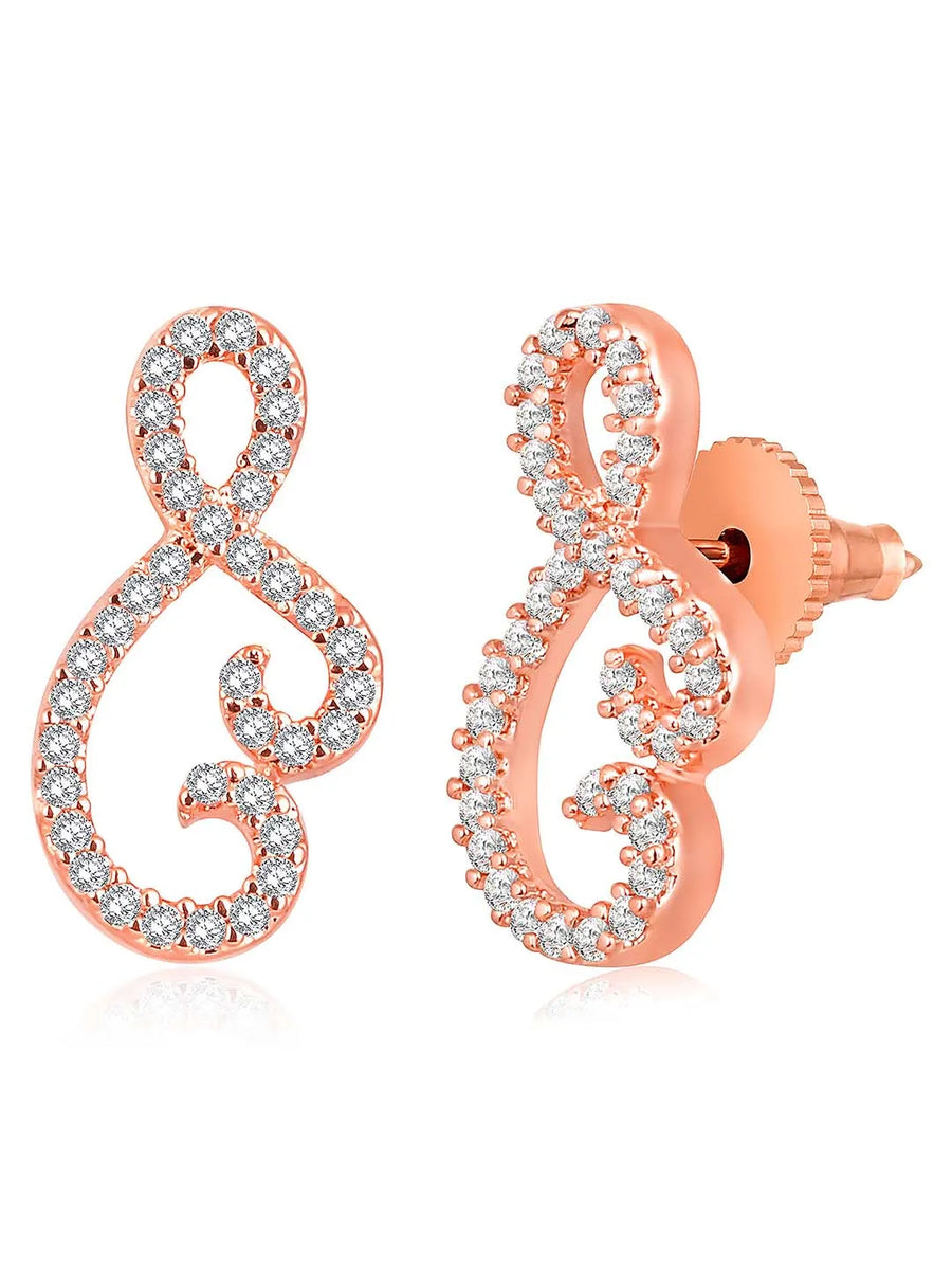 Chic Floral CZ Pendant Necklace Set. Rose gold-plating floral pendant necklace with pair of earrings & CZ stones by Peora.