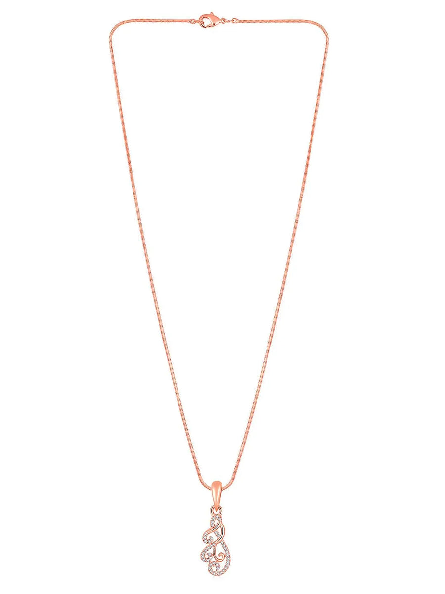 Chic Floral CZ Pendant Necklace Set. Rose gold-plating floral pendant necklace with pair of earrings & CZ stones by Peora.
