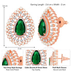 Dewdrop CZ &Crystal Stone Earrings.  Rose gold-colored earrings featuring a teardrop-shaped green cubic zirconia stone with pearls.