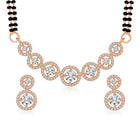 Luxurious Gleaming CZ Mangalsutra Set. Mangalsutra and matching earrings with cubic zirconia stones along with rose gold plating.