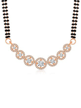 Luxurious Gleaming CZ Mangalsutra Set. Mangalsutra and matching earrings with cubic zirconia stones along with rose gold plating.