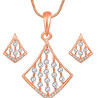 Sparkling Rhombus CZ Pendant Set by Peora. Rose gold-colored pendant set with a rhombus-shaped design with earrings & CZ stones.