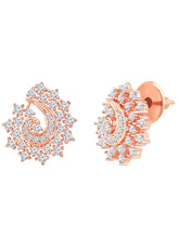 A set of rose gold jewelry including a paisley-shaped pendant necklace and matching earrings, both adorned with cubic zirconia.