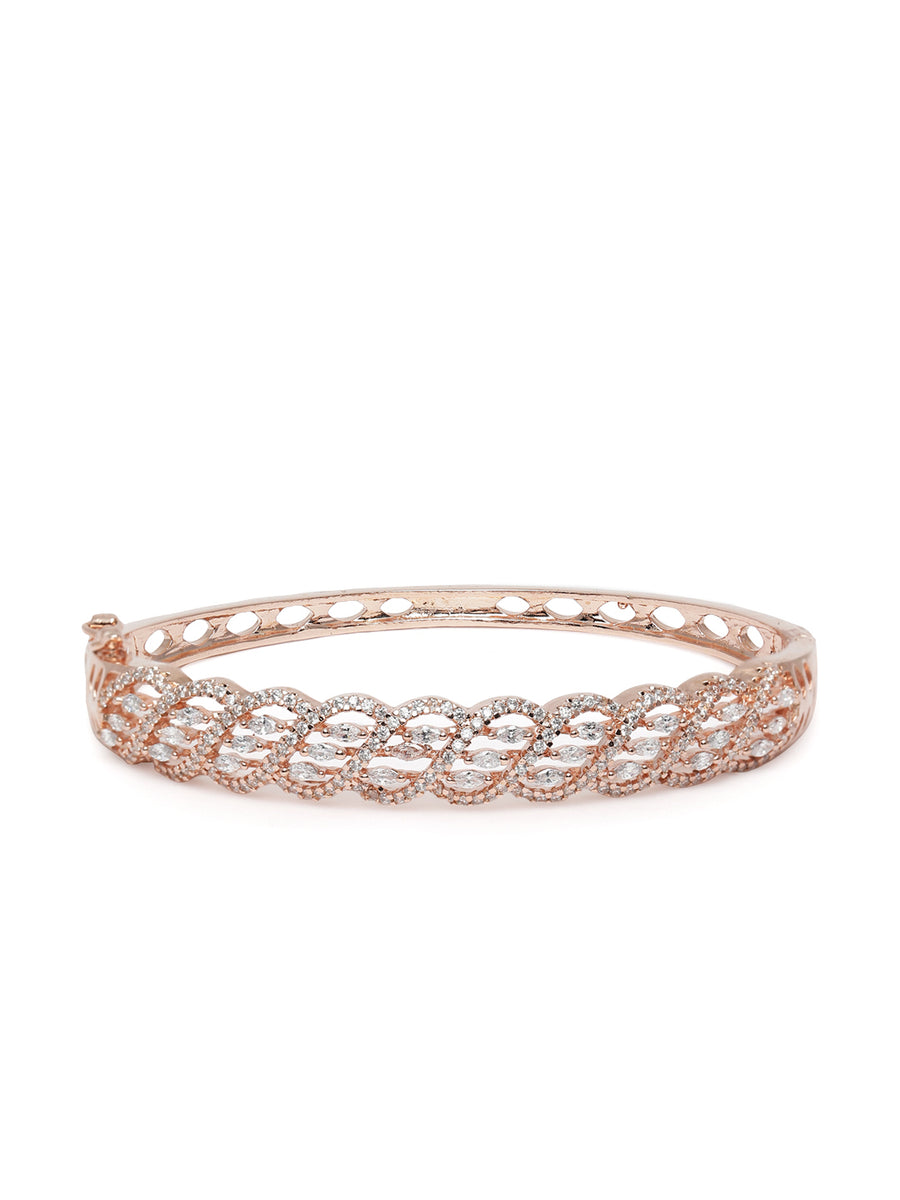 Gleaming CZ Kada Bracelet for Women in Rose Gold featuring Cubic Zirconia kada bracelet  
