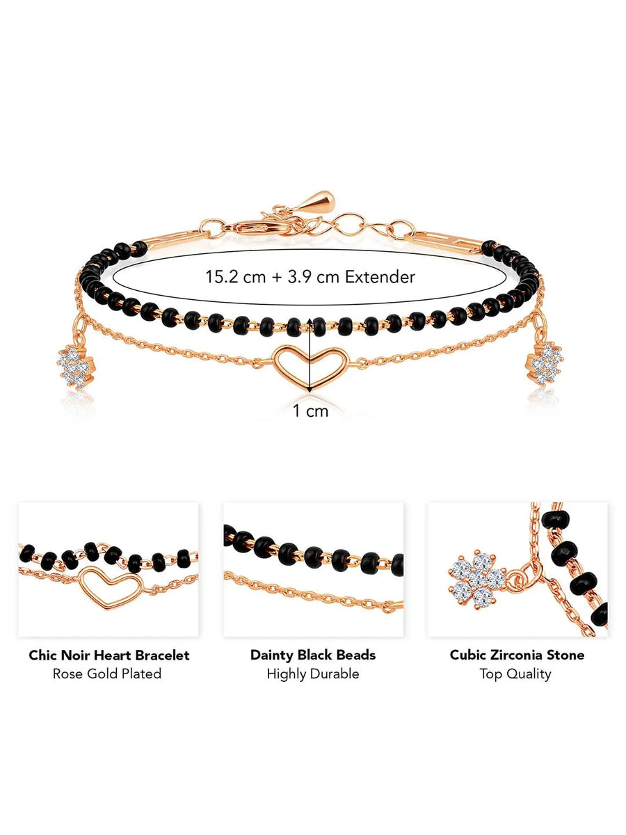 Chic Noir Heart Bracelet – Stylish Black-Toned Jewellery by Peora
