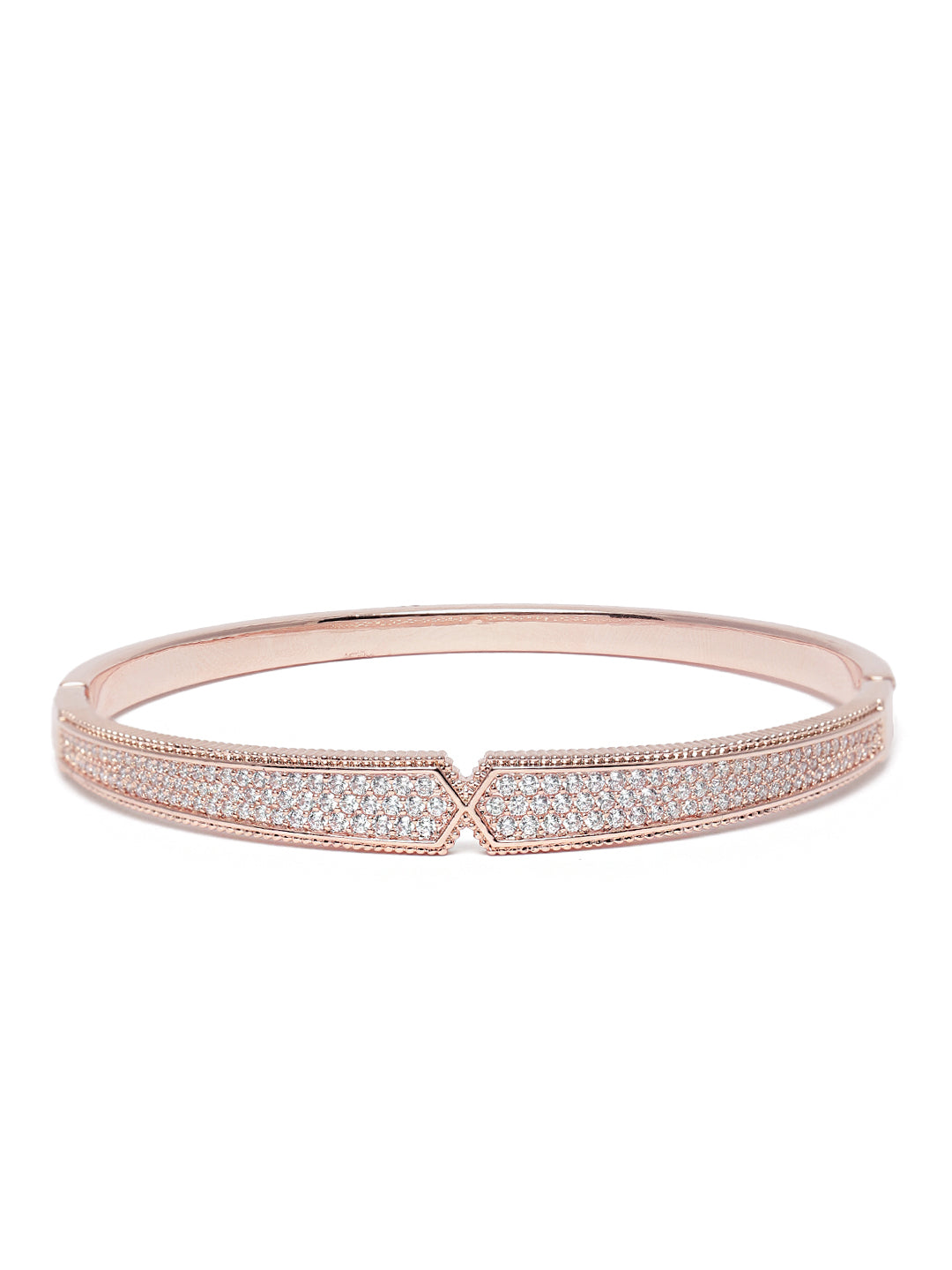 Modern Twist CZ Embedded Kada Bracelet in Rose Gold featuring Cubic Zirconia kada bracelet  
