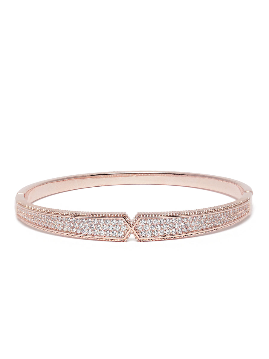 Modern Twist CZ Embedded Kada Bracelet in Rose Gold featuring Cubic Zirconia kada bracelet  
