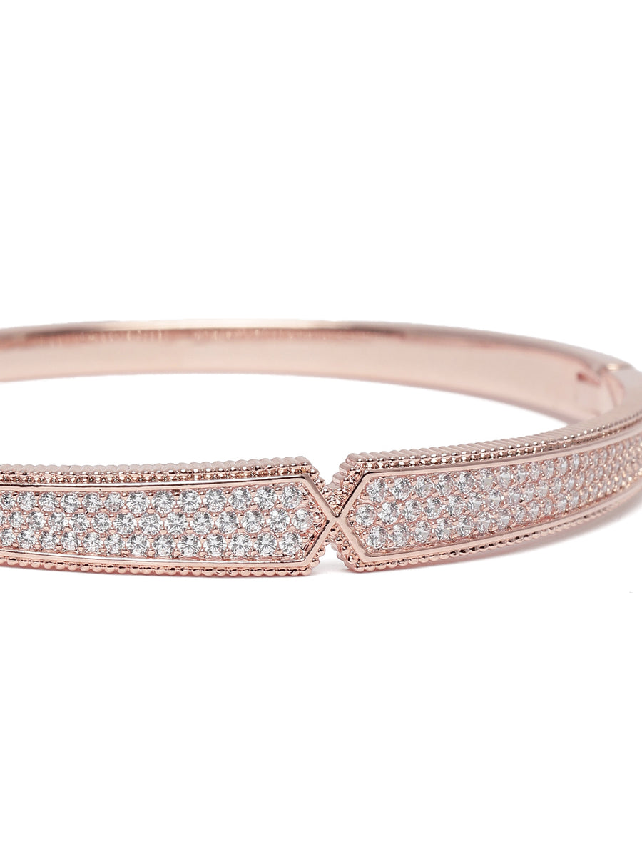 Modern Twist CZ Embedded Kada Bracelet in Rose Gold featuring Cubic Zirconia kada bracelet  
