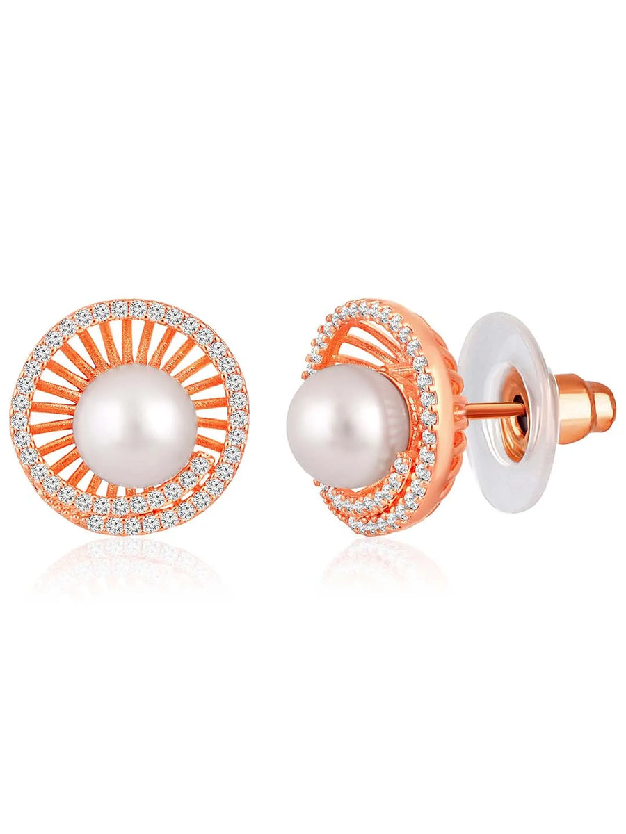 Pearls CZ Stud Earrings – Elegant & Sparkling Designs | Peora