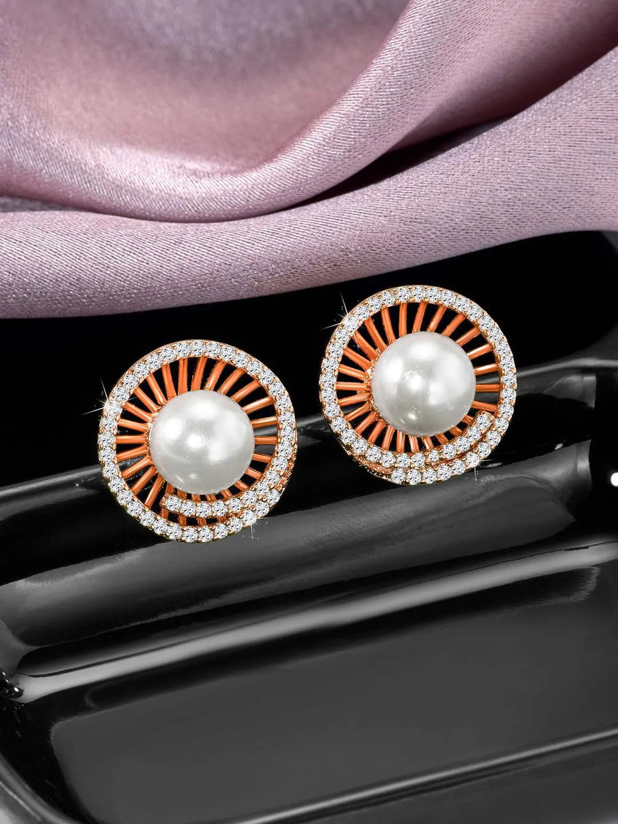Pearls CZ Stud Earrings – Elegant & Sparkling Designs | Peora