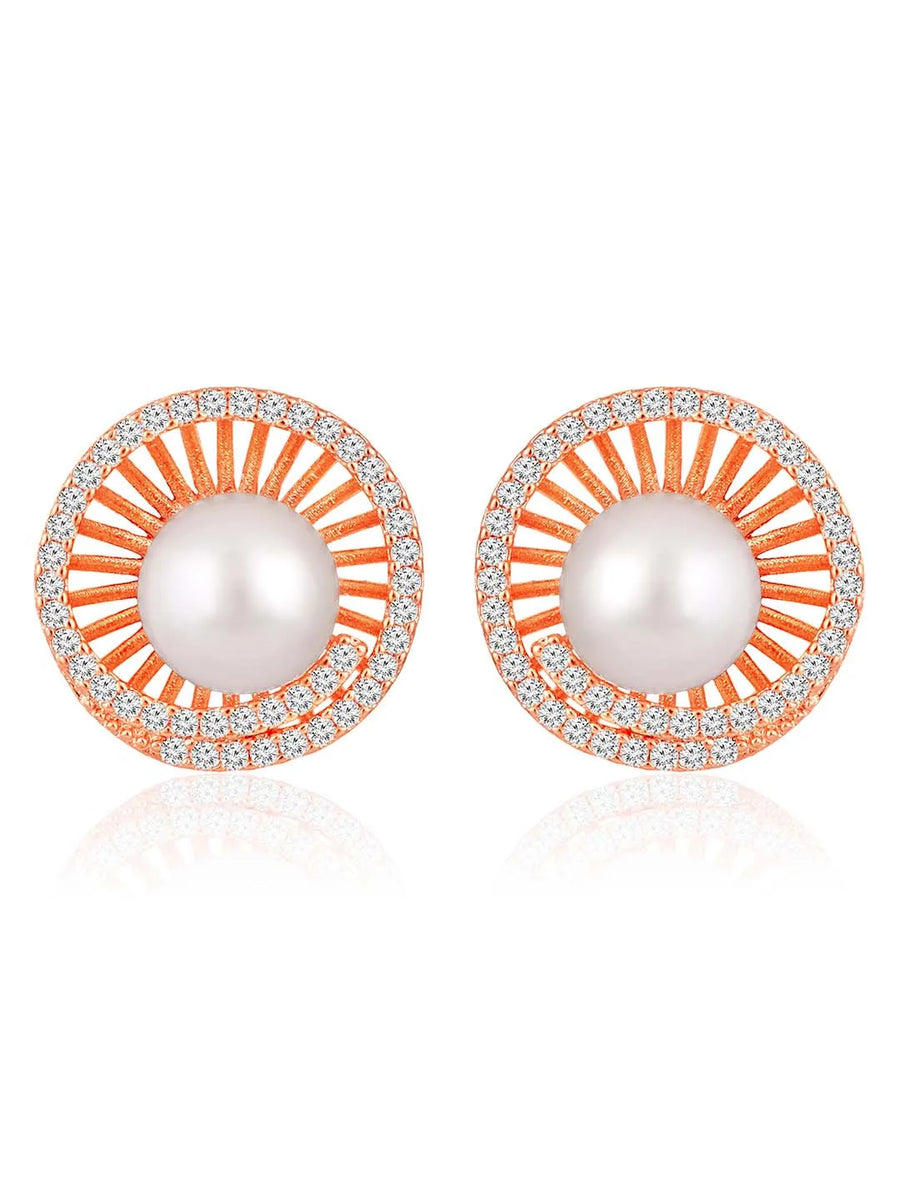 Pearls CZ Stud Earrings – Elegant & Sparkling Designs | Peora