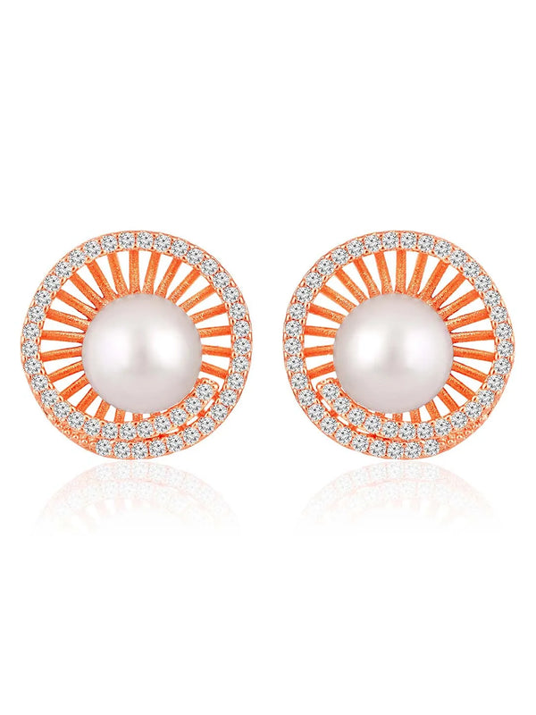 Pearls CZ Stud Earrings – Elegant & Sparkling Designs | Peora