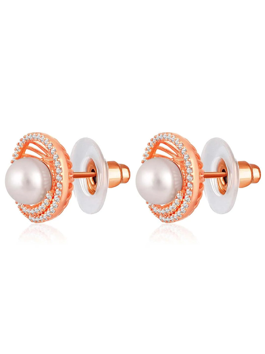 Pearls CZ Stud Earrings – Elegant & Sparkling Designs | Peora