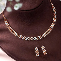 CZ Studded Symphony Necklace Set - Rose Gold