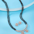 Stunning Dazzling CZ Mangalsutra Set. A set of CZ Mangalsutra jewellery and earrings, with rose gold-colour plating and black beads.