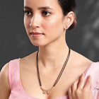 Stunning Dazzling CZ Mangalsutra Set. A set of CZ Mangalsutra jewellery and earrings, with rose gold-colour plating and black beads.