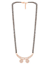 Stunning Dazzling CZ Mangalsutra Set. A set of CZ Mangalsutra jewellery and earrings, with rose gold-colour plating and black beads.