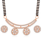 Stunning Dazzling CZ Mangalsutra Set. A set of CZ Mangalsutra jewellery and earrings, with rose gold-colour plating and black beads.