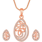 Timeless Divine Droplets CZ Pendant Set. Rose gold-plating pendant necklace and earrings set, leaf accent with cubic zirconia stones by Peora.