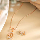 Timeless Divine Droplets CZ Pendant Set. Rose gold-plating pendant necklace and earrings set, leaf accent with cubic zirconia stones by Peora.