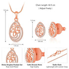 Timeless Divine Droplets CZ Pendant Set. Rose gold-plating pendant necklace and earrings set, leaf accent with cubic zirconia stones by Peora.