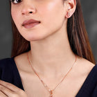 Timeless Divine Droplets CZ Pendant Set. Rose gold-plating pendant necklace and earrings set, leaf accent with cubic zirconia stones by Peora.