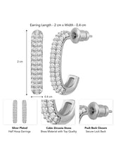 Gleaming CZ Half Hoop Earrings - Silver