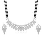 Stunning Radiant CZ Mangalsutra Set. Silver CZ mangalsutra set with black beads and matching earrings, in teardrop shape.