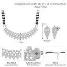 Stunning Radiant CZ Mangalsutra Set. Silver CZ mangalsutra set with black beads and matching earrings, in teardrop shape.
