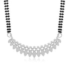 Stunning Radiant CZ Mangalsutra Set. Silver CZ mangalsutra set with black beads and matching earrings, in teardrop shape.
