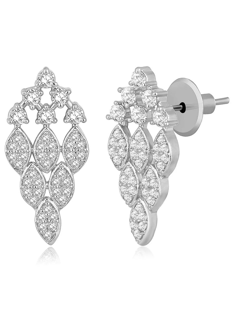 Stunning Radiant CZ Mangalsutra Set. Silver CZ mangalsutra set with black beads and matching earrings, in teardrop shape.