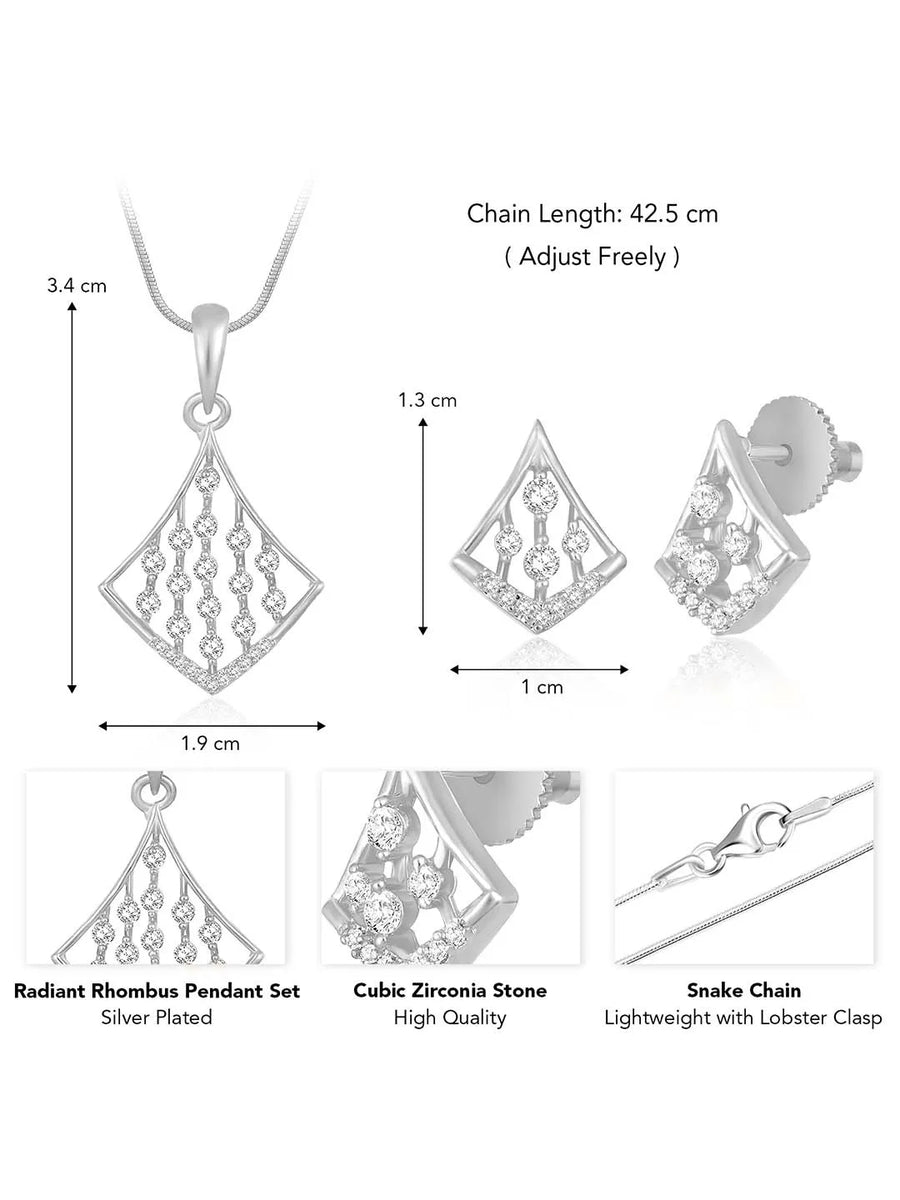 Sparkling Rhombus CZ Pendant Set