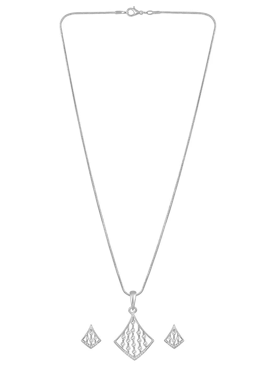 Sparkling Rhombus CZ Pendant Set