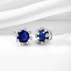 Blue Stone Halo Silver Stud Earrings
