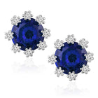Blue Stone Halo Silver Stud Earrings