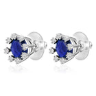 Blue Stone Halo Silver Stud Earrings