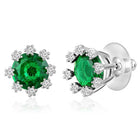 Green Stone Halo Silver Stud Earrings