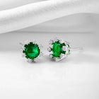 Green Stone Halo Silver Stud Earrings