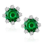 Green Stone Halo Silver Stud Earrings
