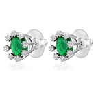 Green Stone Halo Silver Stud Earrings